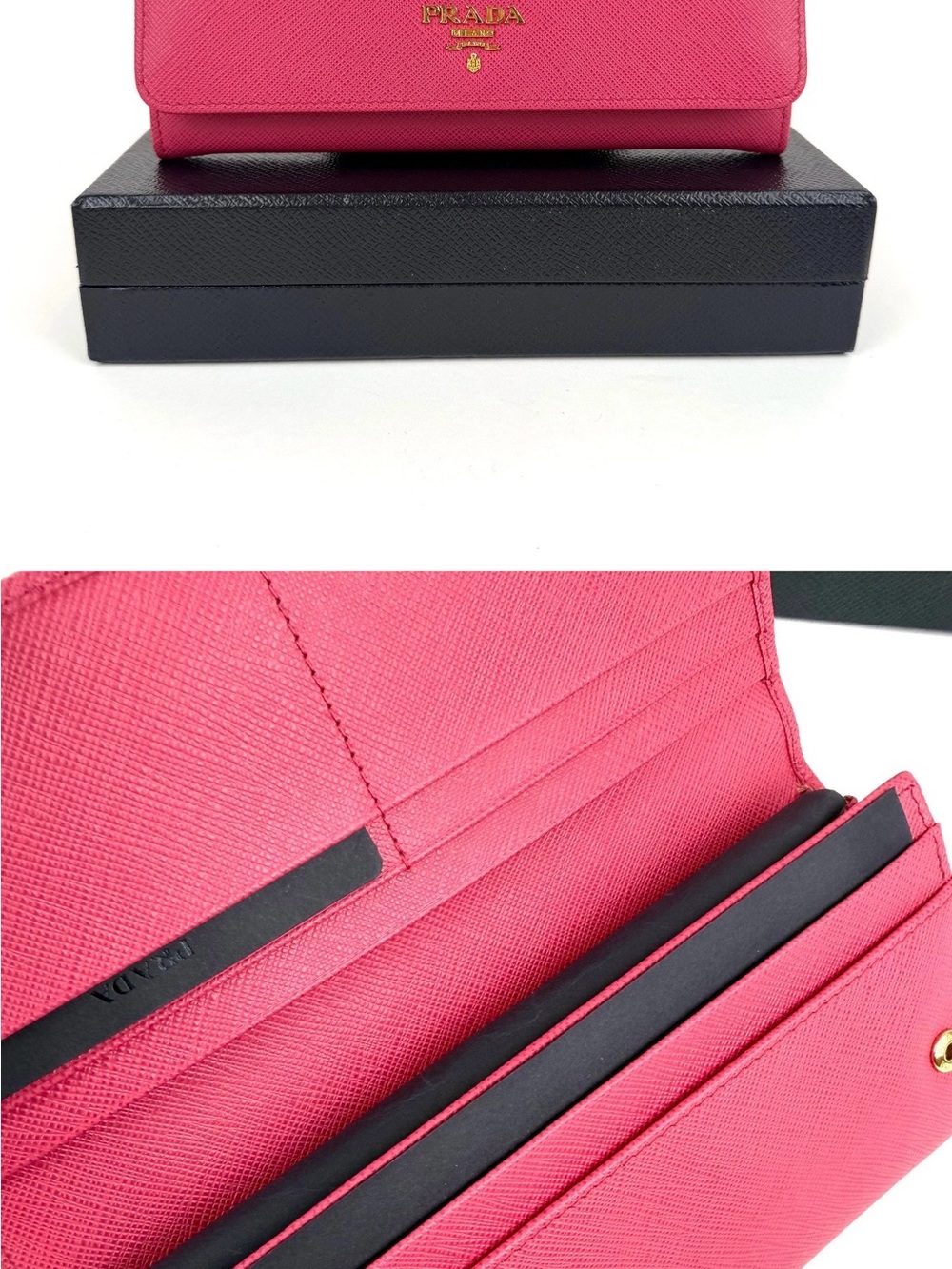 Prada Pink Saffiano Leather Card & Key Holder with Gold Logo